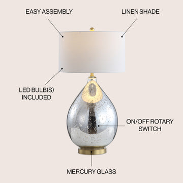 Sasha 30.75" Glass/Metal LED Table Lamp - JONATHAN Y